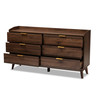 Baxton Studio Lena Mid-Century Walnut Brown Finished 6-Drawer Wood Dresser 157-9534